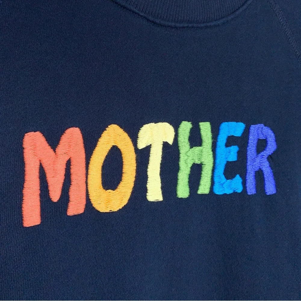 Mother The Raw Sleeve Square Sweatshirt Top *Goes South* Navy Rainbow Sz S - Picture 7 of 14